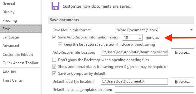 Autosave in Office Apps