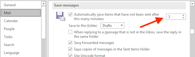 Autosave Outlook Windows 10