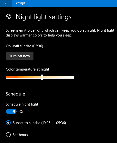 Night Light Settings Windows 10
