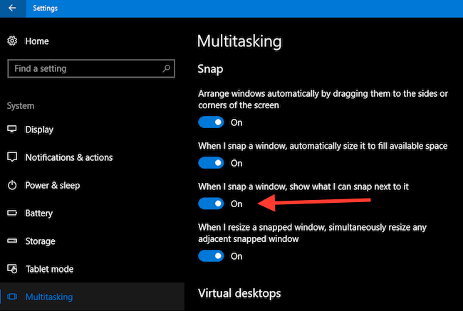 windows 10 snap assist two on one side