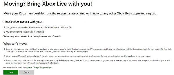change migrate xbox country
