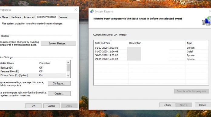 How to Create and Restore using System Restore in Windows 10
