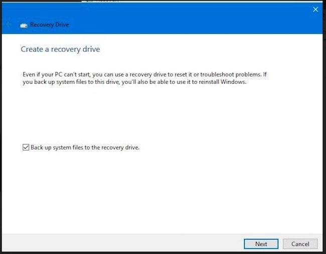 windows 10 can t create recovery drive