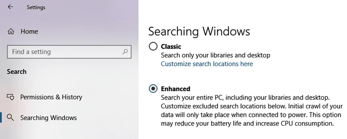 enhanced searching windows