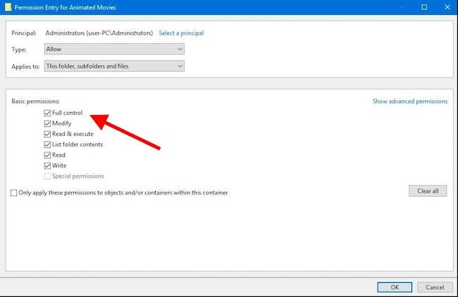 Windows 10 File Permission for Folders and Files