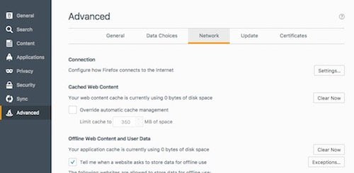 Clear Firefox Storage Space