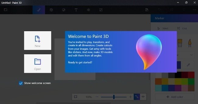 Create New project in Paint 3D