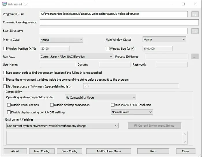 How to Launch a Program with advanced run options with a right-click