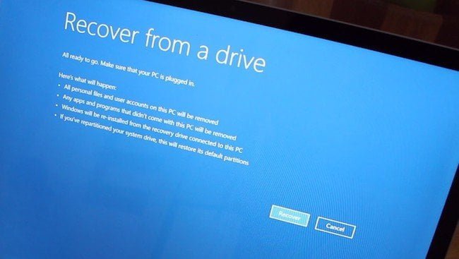 Recover from a drive Windows 10S