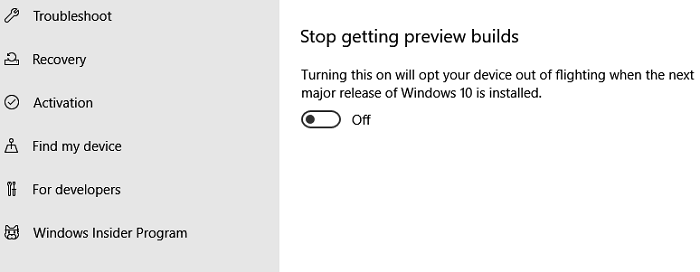 Stop Preview builds Windows Insider