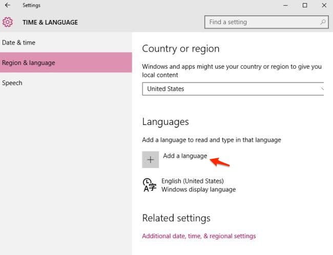 Add new language in Windows 10