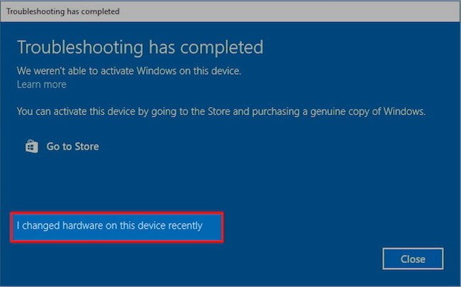 Change Windows 10 hardware recently